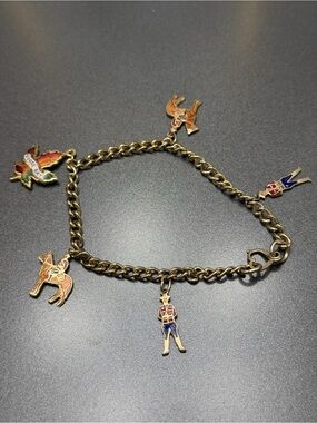 Vintage RCMP Canadian Charm Bracelet with Red & Blue Enamel Accents